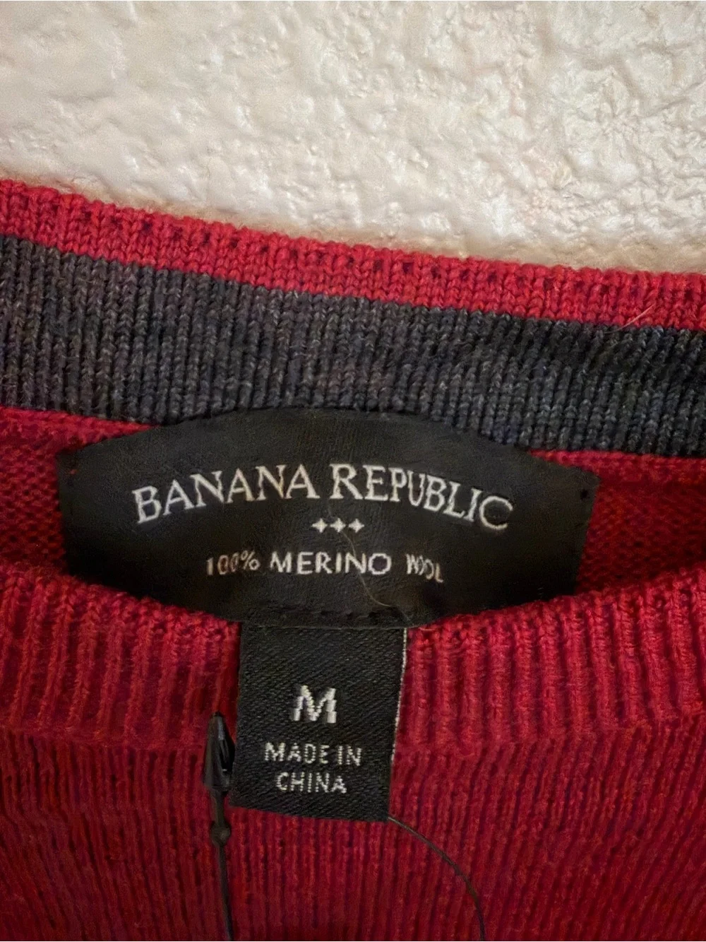 Banana Republic Merino Wool Crewneck Sweater - Burgundy with Dark Trim